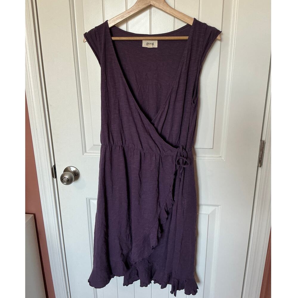 Pact Organic Cotton Fit and Flare Side Tie Dress Large Muted Purple